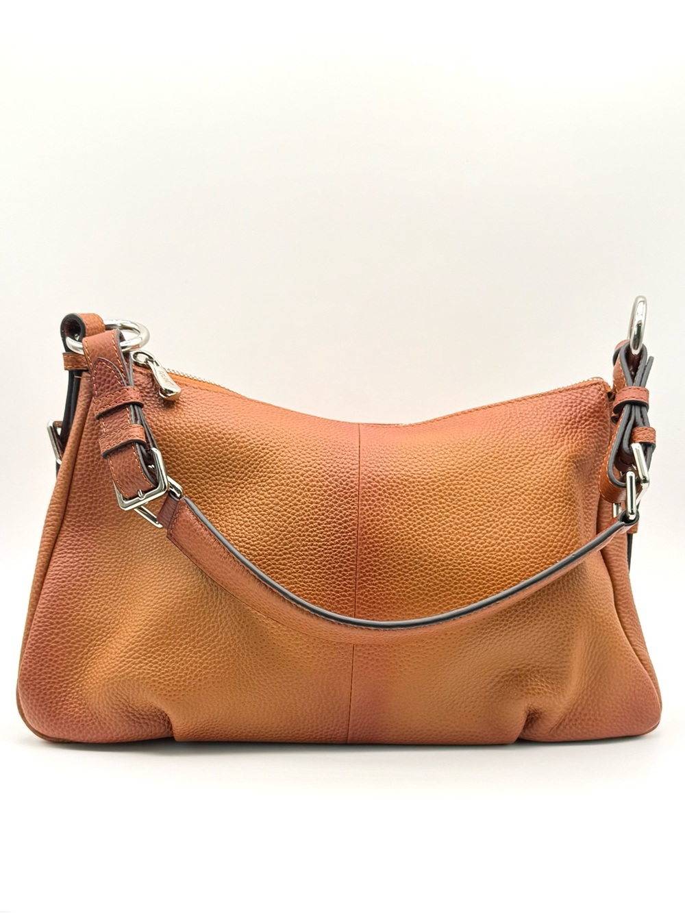 S-ZONE Tan Pebbled Genuine Leather Slouchy Hobo Shoulder Bag